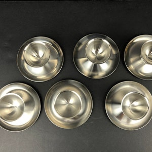 A Set of 6 Mid-Century Modern Brushed Stainless Steel Egg Cups Made By Polaris of Norway image 5