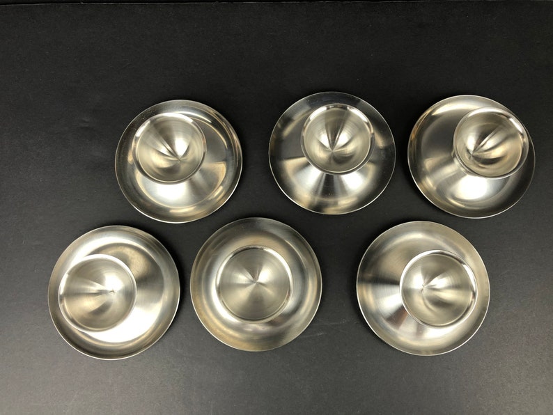 A Set of 6 Mid-Century Modern Brushed Stainless Steel Egg Cups Made By Polaris of Norway image 5