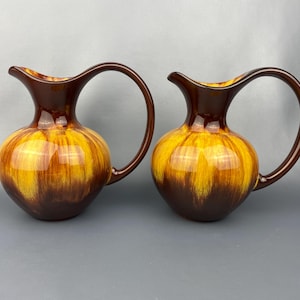 Pair of Vintage Blue Mountain Pottery 6.5” Pitchers With Beautiful and More Rare Harvest Gold Glaze. Near MINT CONDITION.