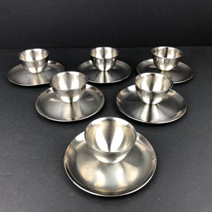 A Set of 6 Mid-Century Modern Brushed Stainless Steel Egg Cups Made By Polaris of Norway image 2