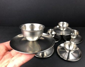 A Set of 6 Mid-Century Modern Brushed Stainless Steel Egg Cups Made By Polaris of Norway