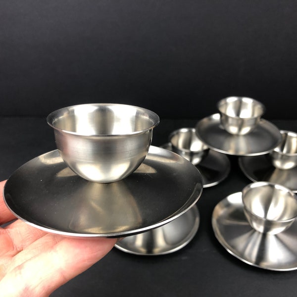 A Set of 6 Mid-Century Modern Brushed Stainless Steel Egg Cups Made By Polaris of Norway