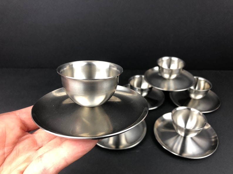 A Set of 6 Mid-Century Modern Brushed Stainless Steel Egg Cups Made By Polaris of Norway image 1