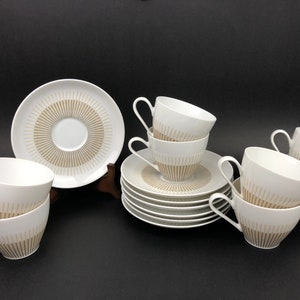 15 Piece Set of Thomas (Rosenthal) 1960s Mid Century Porcelain Includes 8 Cups & 7 Saucers. Made in Germany.  EXCELLENT CONDITION.