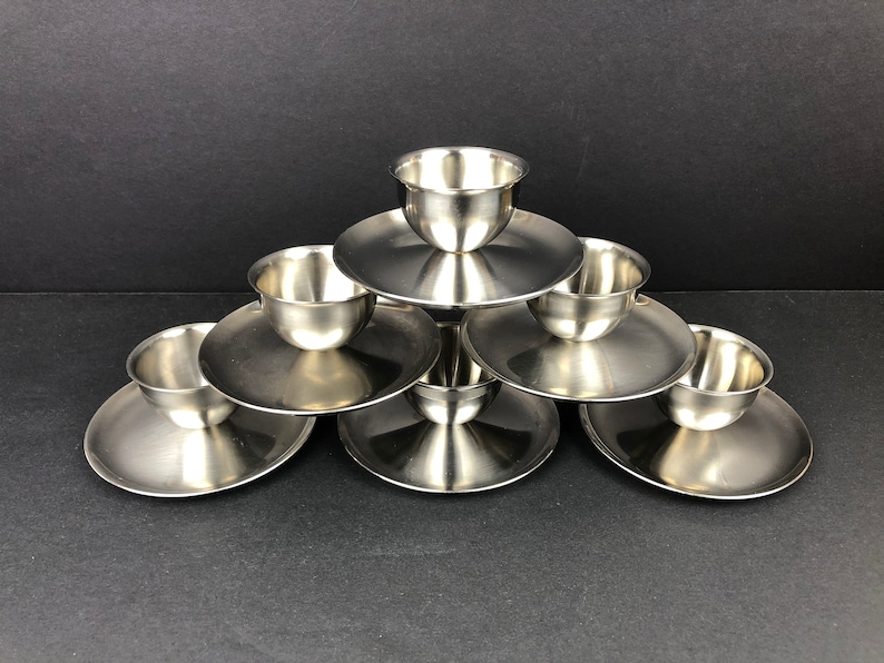 A Set of 6 Mid-Century Modern Brushed Stainless Steel Egg Cups Made By Polaris of Norway image 3