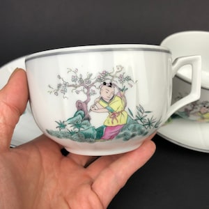 4 Piece Set Portuguese Porcelain Vintage Vista Alegre Includes 2 Cups and 2 Saucers. EXCELLENT CONDITION.
