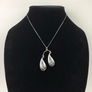 1940s Vintage Handmade Sterling Silver Niello Unique Double Tear Drop With Hand Engraved Thai Woman Goddesses. Chain not included.
