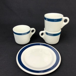 4 Pieces Mid Century Grindley Hercules Vitrified Restaurant Ware 3 Demitasse Cups & 5” Plate
