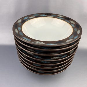 Set of 8 Denby Bowls ‘Sienna Ellipse’ Rimmed 9” Soup/Salad Stoneware. Very Good Condition.