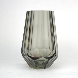 Mid-Century Leaded ‘Smokey Topaz’ Crystal Faceted Octagonal 6” Vase