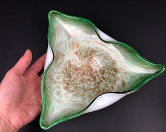 A Fabulous Vintage Art Glass Aventurine Triangular Cased Bowl Attributed Fratelli Toso of Murano Italy