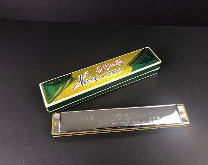 Vintage Hero Harmonica 48 Holes M1001 Wood Frame With Original Box Etsy