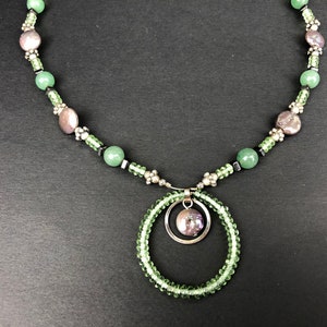 Unique Handmade Genuine Precious & Semi-Precious Beaded Necklace. Aventurine Quartz, Black Cultured Coin Pearls. Adjustable 16”-19.5”.