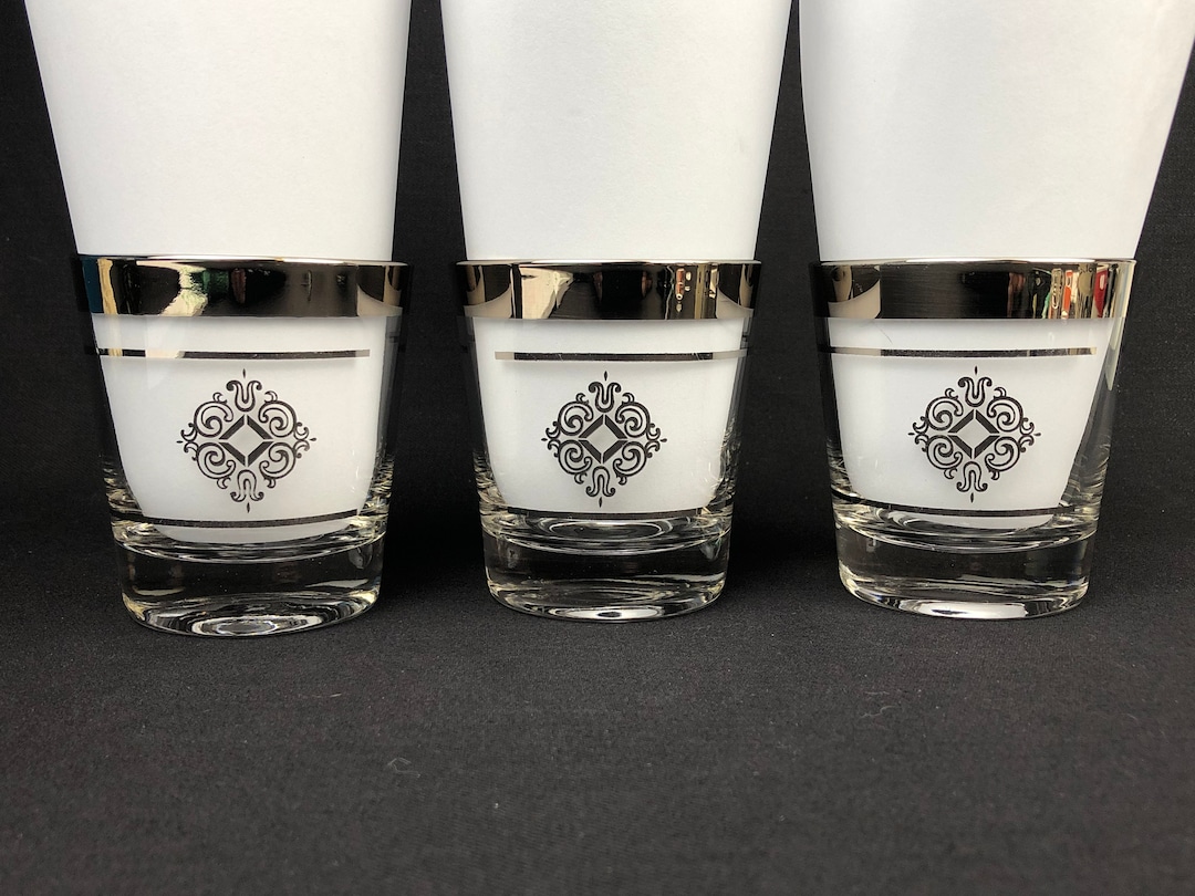 Mid-century Set of 3 Whisky Rocks Silver Rim Glasses. Holds 6oz. - Etsy