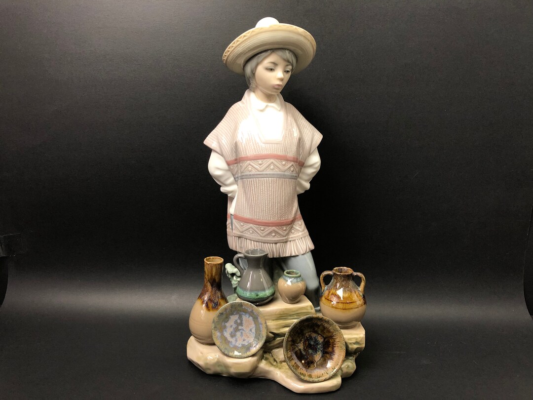 Vintage 1980s Lladro mexican Boy Selling Pots Porcelain Etsy