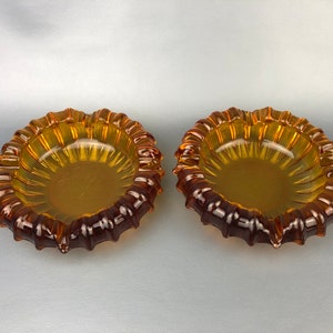 Pair of Vintage Amber Glass 5.25” Ashtrays / Trinket Dish.