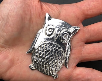 Vintage Handmade Sterling Silver One of A Kind Owl Brooch. 2.25" Tall.