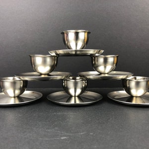 A Set of 6 Mid-Century Modern Brushed Stainless Steel Egg Cups Made By Polaris of Norway image 4