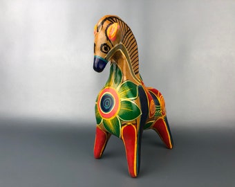 Vintage Tonala Handmade & Hand-Painted Pottery Horse Piggy Bank 7” Figurine.