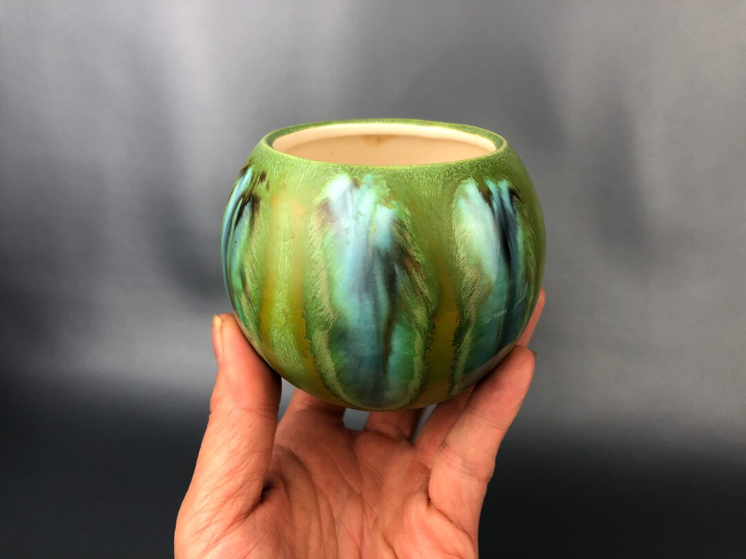 Vintage Six Feather Ceramic Ball Vase / Cup / Planter 4. Made in Canada