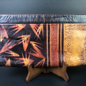 Bolso de mano vintage de cuero suave teñido y estampado, único y raro de los años 70, hecho a mano