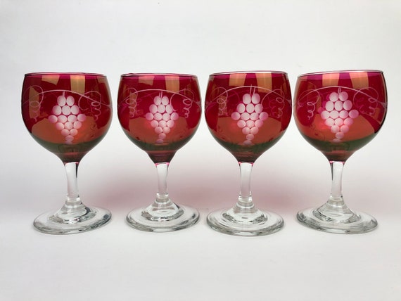 Vintage Set of 4 Cut to Clear Ruby Red Czech Bohemian Small