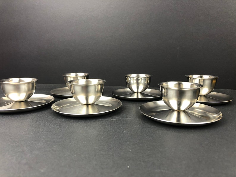 A Set of 6 Mid-Century Modern Brushed Stainless Steel Egg Cups Made By Polaris of Norway image 6