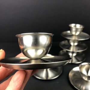 A Set of 6 Mid-Century Modern Brushed Stainless Steel Egg Cups Made By Polaris of Norway image 9