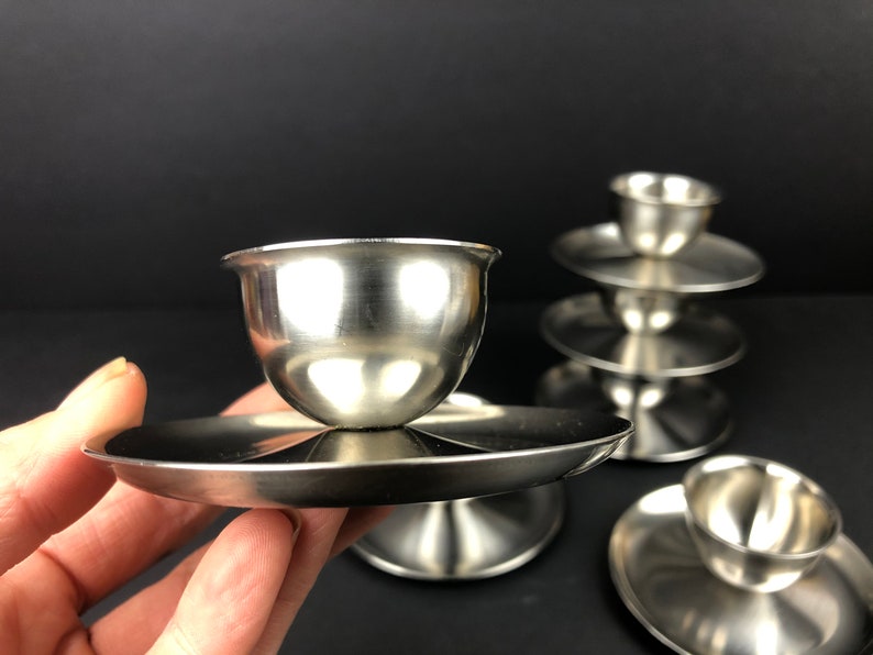 A Set of 6 Mid-Century Modern Brushed Stainless Steel Egg Cups Made By Polaris of Norway image 9