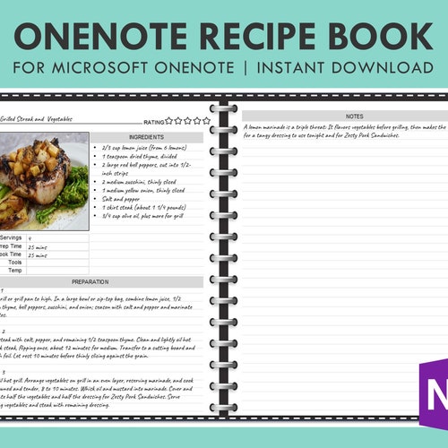 Onenote Meal Planner Digital Recipe Book Templates Cookbook Etsy UK