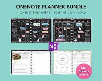 OneNote Planner Bundle - Surface Pro iPad Tablet, Note Taking Monthly Weekly Schedule Planner, Mood Tracker, Recipe Book, Student Planner