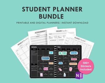 Student Planner Bundle - OneNote Black Paper Planner, College School Monthly Weekly Planner, Academic Planner, Study Planner Printable