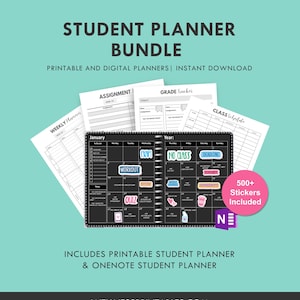 Student Planner Bundle: OneNote & Printable, 500+ Stickers (Digital Download)