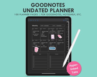 Undated Goodnotes Planner - Monthly Digital Planner, Note Taking Template, iPad Digital Blackout Journal PDF, Goodnotes Stickers