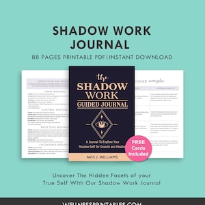 Diario de trabajo en la sombra: incluye tarjetas de indicaciones para el trabajo en la sombra, curación del amor propio, carpeta de libros de trabajo imprimible que inserta hojas de trabajo de cartas estadounidenses en PDF