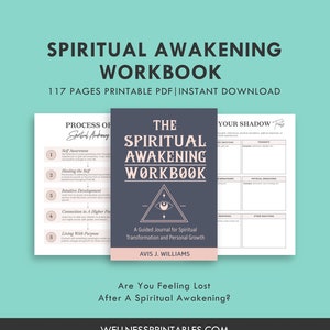 Libro del despertar espiritual - Crecimiento personal, Autocuración, Planificador digital imprimible del libro de trabajo, Autoayuda, Inserciones de diario A4, A5, Carta de EE. UU.
