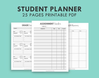 Student Planner Printable - College School Monthly Weekly Academic Planner, Study Planner, Tracker, Worksheets, Letter A4 A5 Planner Inserts