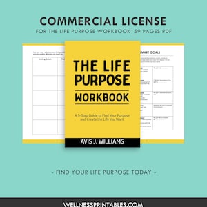 Life Purpose Workbook COMMERCIAL LICENSE, Find Your Passion and Career Printable Planner, Personal Growth Self Improvement Journal PDF image 1