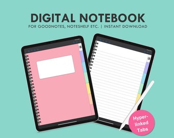 Digital Goodnotes Notebook, Lined Note Taking Template, Digital Notebook with 6 Tabs, College Student School Notebook