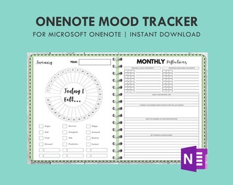 OneNote Mood Tracker Undated Planner - Monthly OneNote Planner, Mental Health, Depression, Anxiety Relief, Self Care Therapy Journal