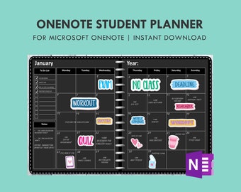 OneNote Black Paper Student Planner - College School Monthly Weekly Planner, Academic Planner, Study Planner for Surface Pro iPad Tablet