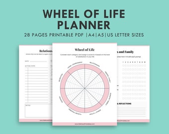 Wheel of Life Planner Printable  - Circle of Life Balance wheel Journal, Smart Goal Template, Worksheets, Letter A4 A5 Planner Inserts, PDF