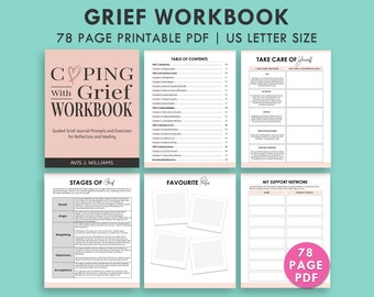 Grief Therapy Journal - Grief Healing Workbook, Coping With Loss, Grieve, Printable Template, Binder Inserts US Letter Worksheets PDF