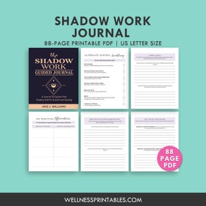 Libro de trabajo de trabajo en la sombra: incluye tarjetas de indicaciones para el trabajo en la sombra, libro electrónico de curación del amor propio imprimible, carpeta con inserciones de hojas de trabajo de cartas estadounidenses en PDF