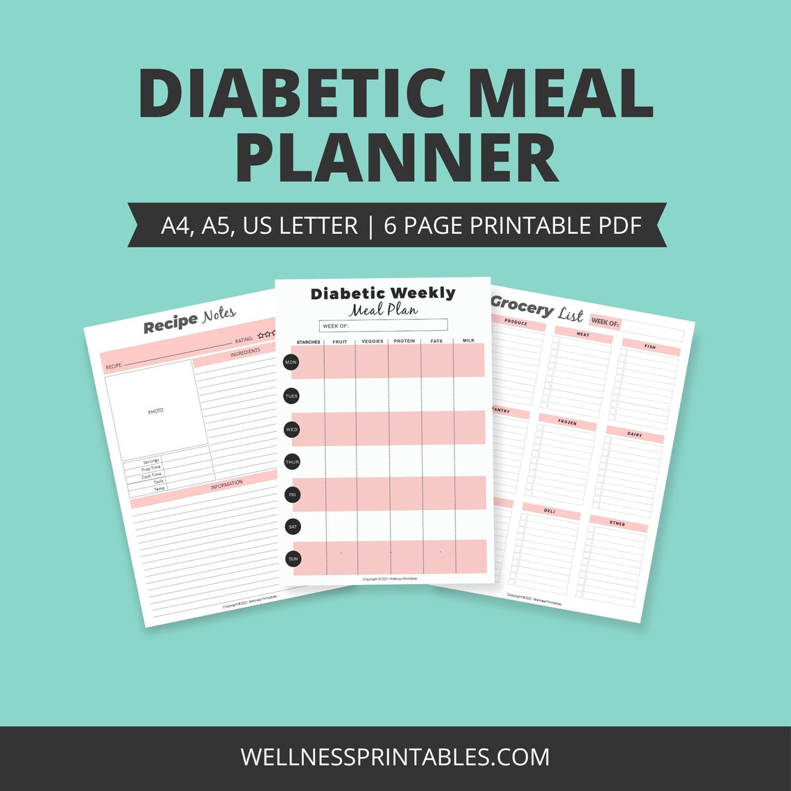 Diabetic Meal Planner Printable - Menu Plan Printable, Shopping List ...