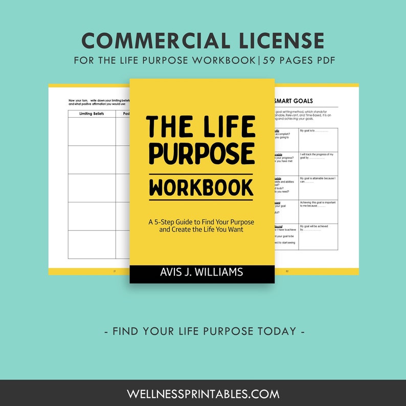 Life Purpose Workbook COMMERCIAL LICENSE, Find Your Passion and Career Printable Planner, Personal Growth Self Improvement Journal PDF image 1