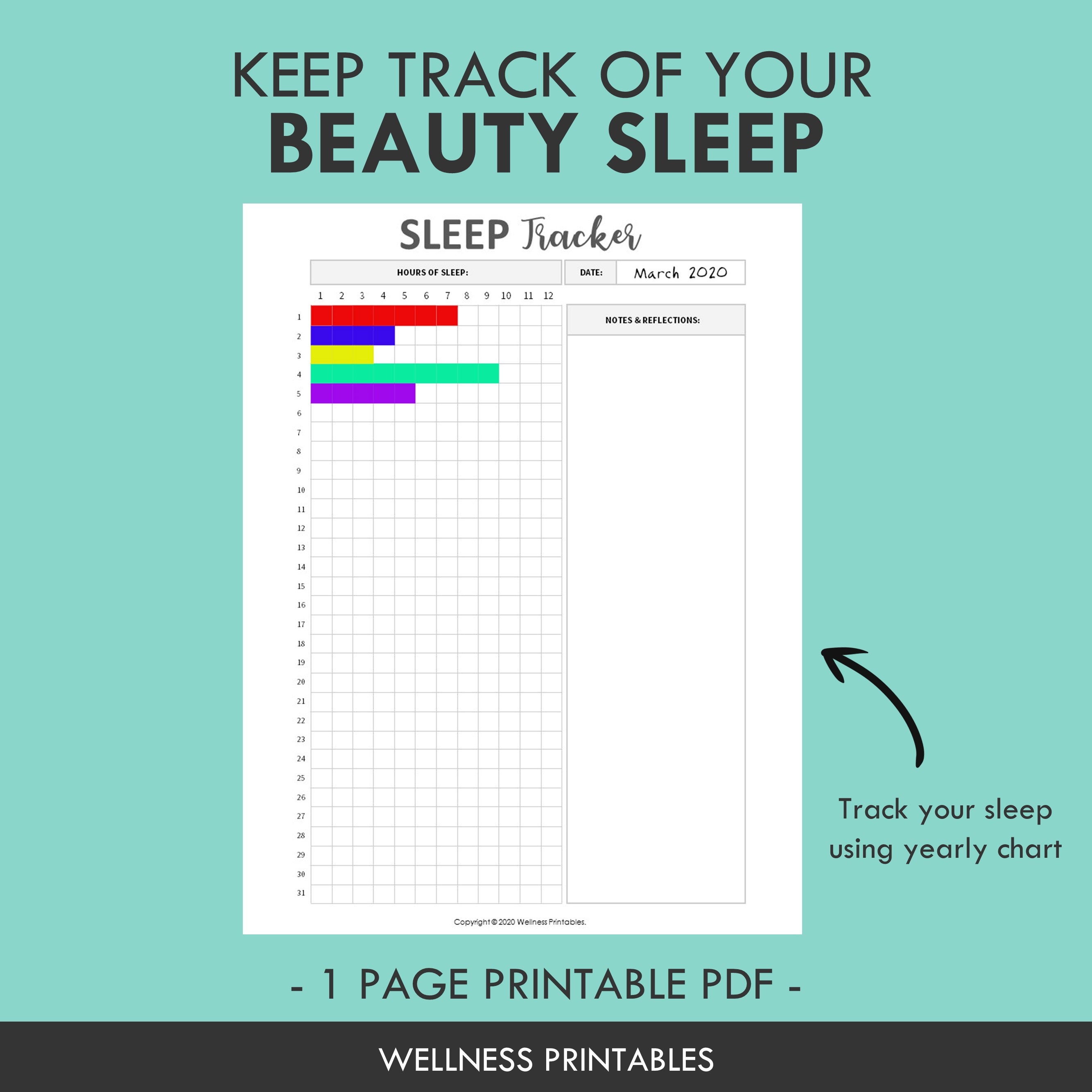 Sleep Tracker Printable - Monthly Sleep Log Chart, Sleep Tracking ...