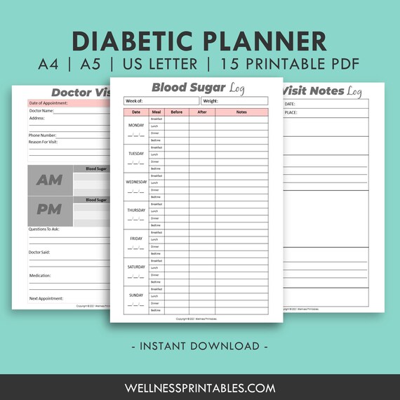 Diabetes Planner Printable Includes Blood Sugar Tracker Etsy
