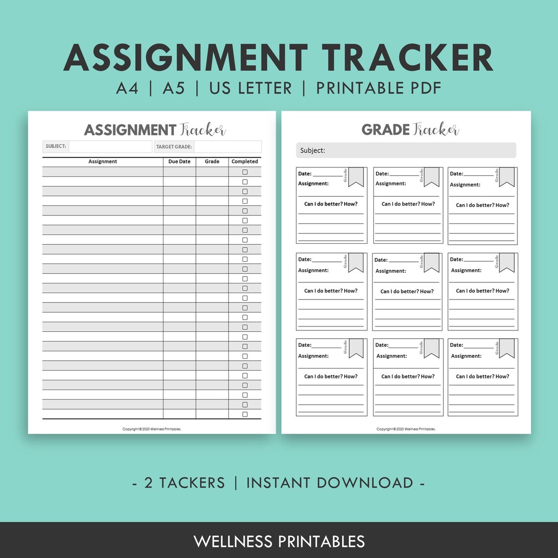 Assignment Tracker Printable College Student Academic Planner Homework ...