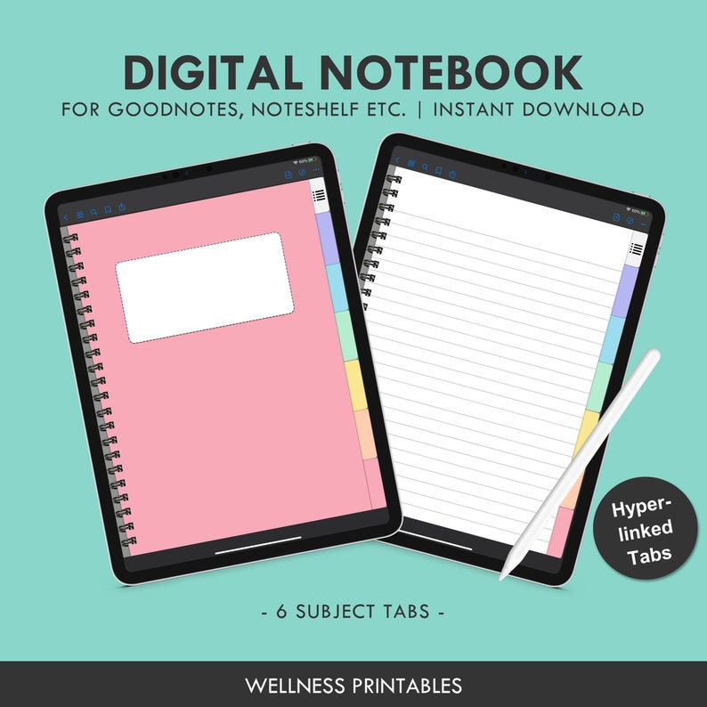Digital Notebook 6 subject Spiral Notebook Pages iPad Etsy